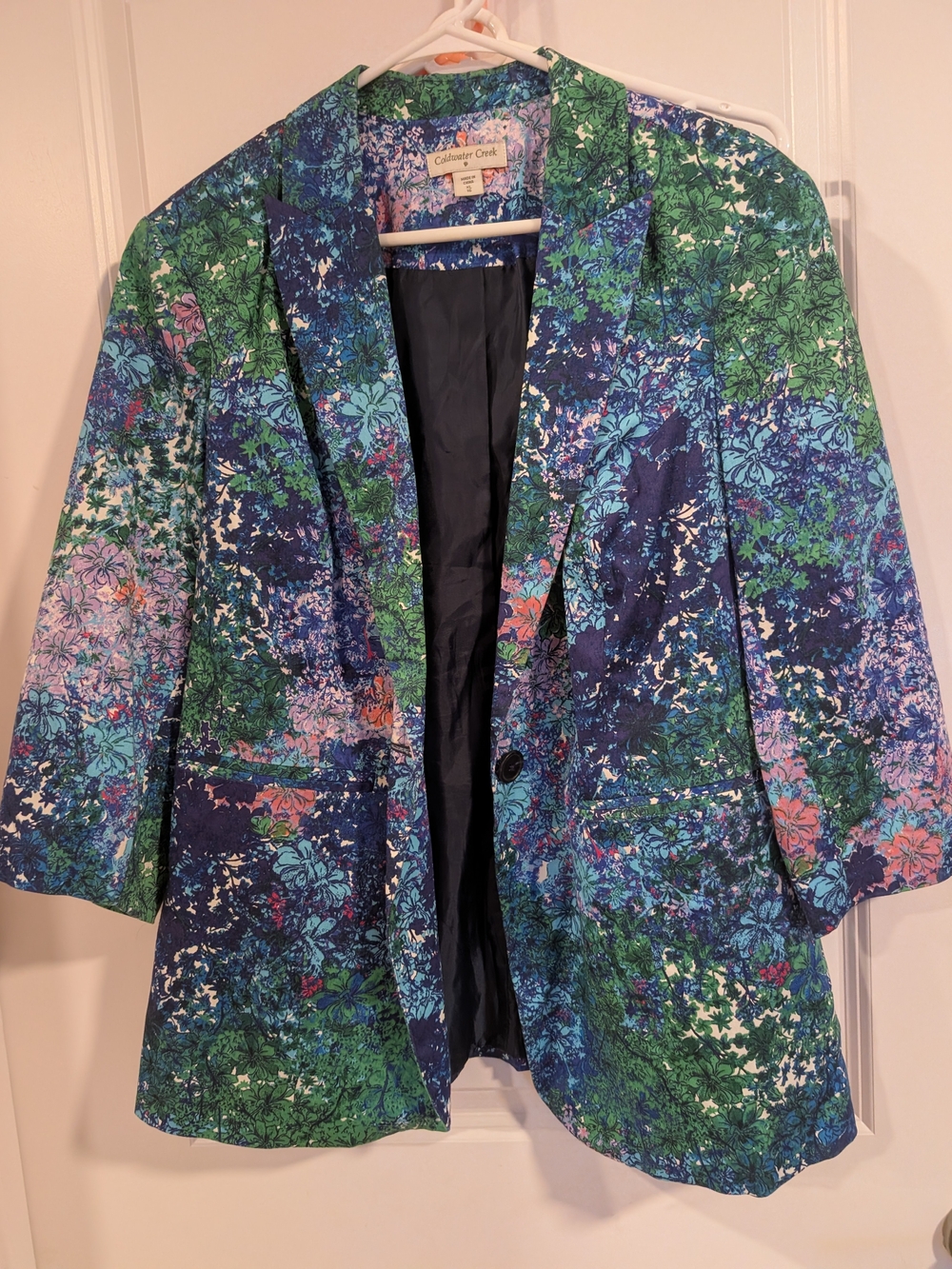 Coldwater Creek Floral-Print Blazer in Navy, Green & Teal